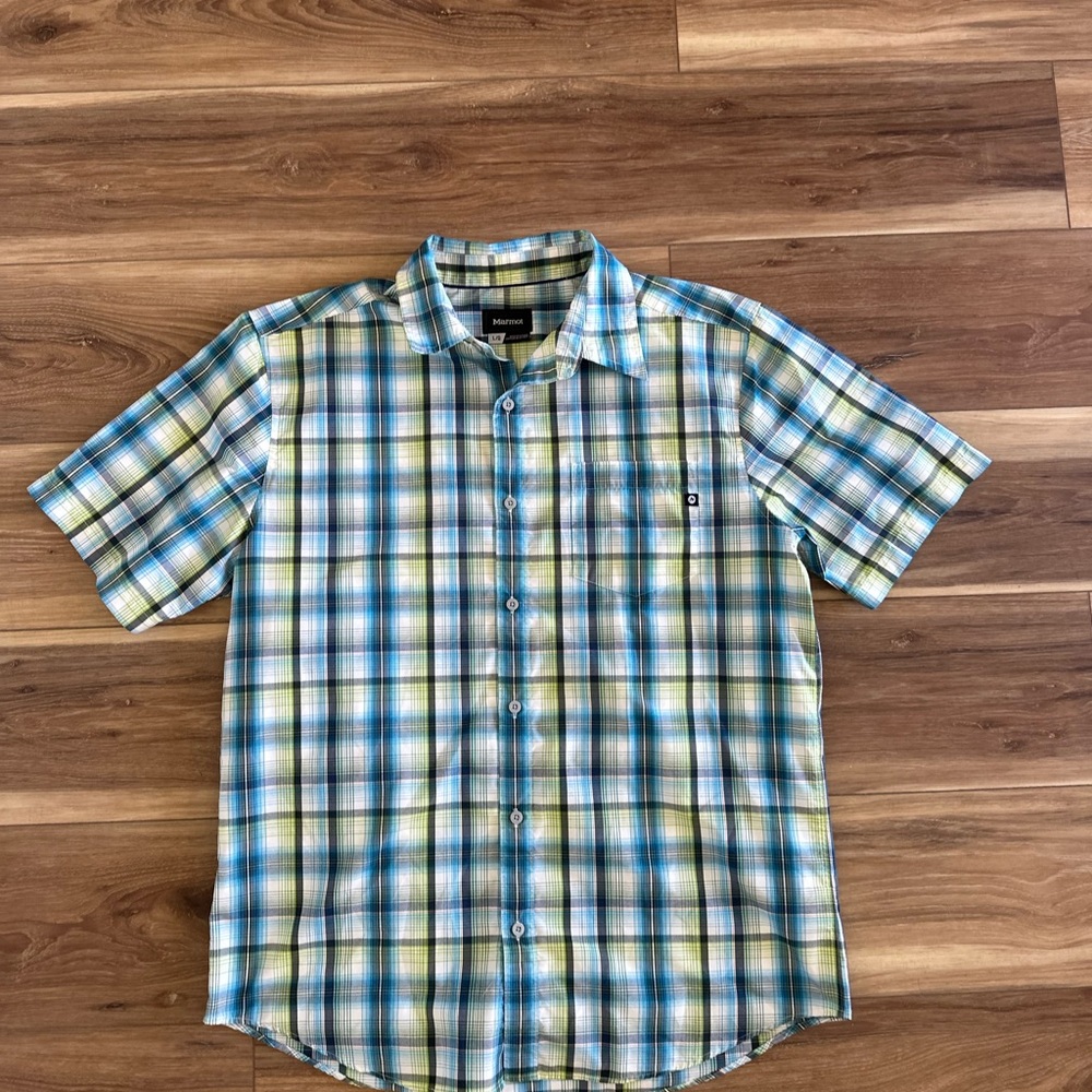 Marmot mens blue and green Casual Button Down Shirt size large